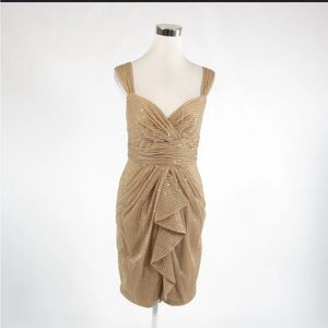 David Meister gold sheer sequin overlay cocktail dress size 10